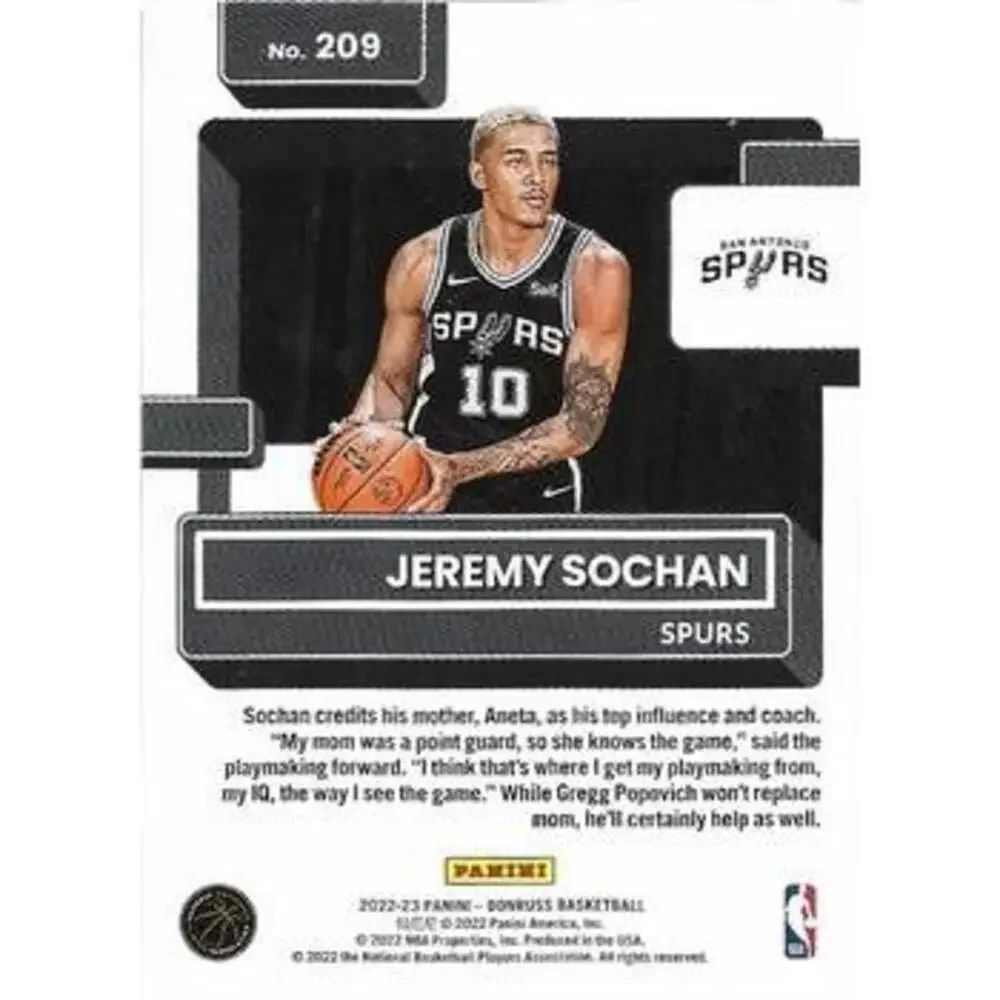 2022-23 Panini Donruss Jeremy Sochan Rookie 209 San Antonio Spurs